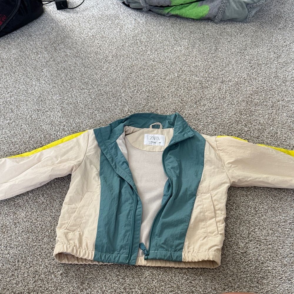 Zara Kids Multicolor Raincoat - Teal, Yellow, and Beige